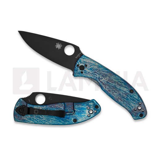 Couteau pliant Spyderco Tenacious Blue Titanium Disarray D2, noir 122TIBLBKD2P