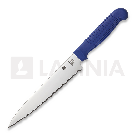 Japanese kitchen knife Spyderco Utility Knife, modrá, zúbkovaný K04SBL