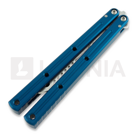 Squid Industries Krake Raken balisong trainer, 藍色