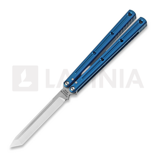 Squid Industries Krake Raken Tanto balisong kniv, blå