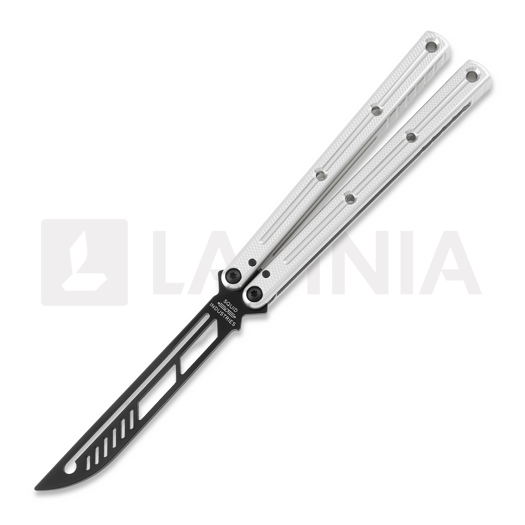 Navaja mariposa de entrenamiento Squid Industries Krake Raken Trainer V2.5 Inked Silver
