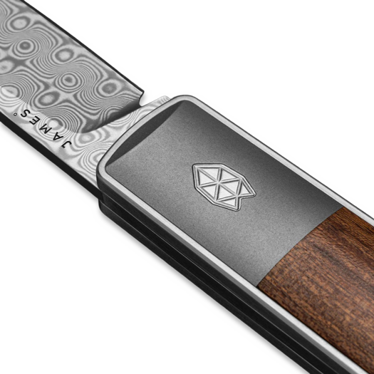 The James Brand The Wayland - Rosewood / Damascus / Titanium / Straight foldekniv