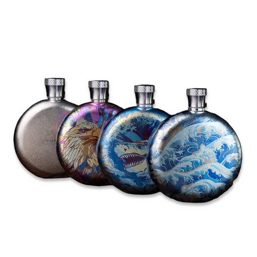 Titaner Titanium Hip Flask, Jade Waves