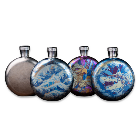 Titaner Titanium Hip Flask, Jade Waves