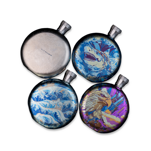 Titaner Titanium Hip Flask, Jade Waves