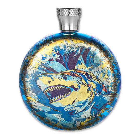 Titaner Titanium Hip Flask, Mech White-Headed Shark
