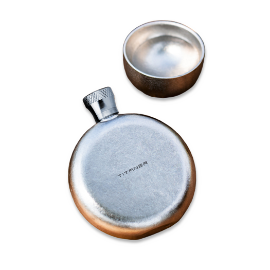 Titaner Titanium Hip Flask Diamond Pattern Cap, Silver