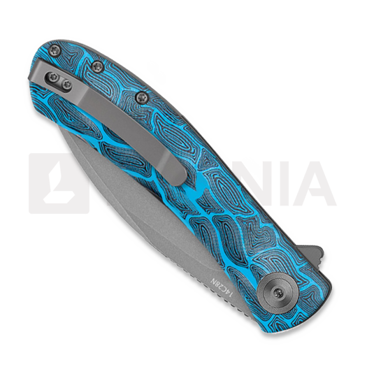 Trollsky Knives Mandu EVO 14C28N kääntöveitsi, Blue Turtle G-10, Stonewash