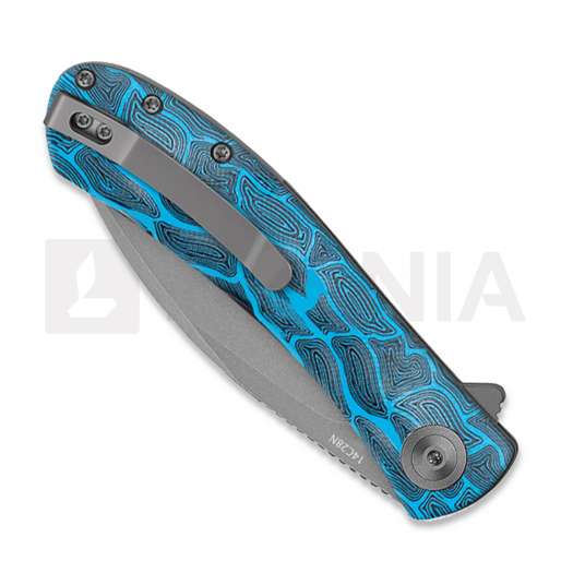 Trollsky Knives Mandu EVO 14C28N sulankstomas peilis, Blue Turtle G-10, Stonewash