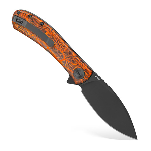 Trollsky Knives Mandu EVO 14C28N sulankstomas peilis, Orange Turtle G-10, Black Stonewash