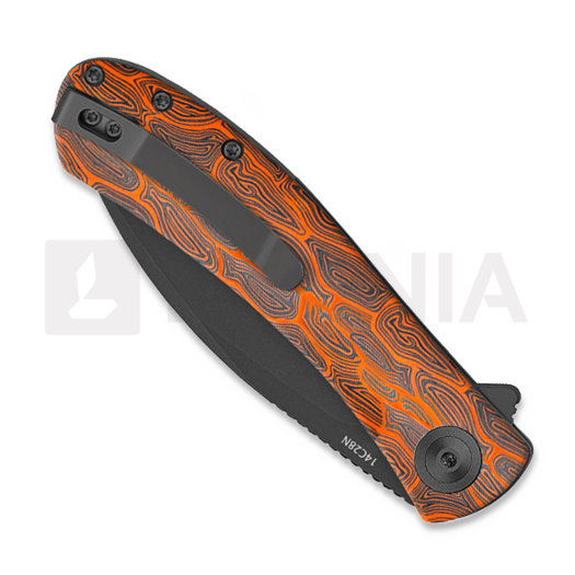 Trollsky Knives Mandu EVO 14C28N kääntöveitsi, Orange Turtle G-10, Black Stonewash