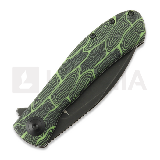 Trollsky Knives Mandu Evo Limited 접이식 나이프, Green Turtle G-10, Black Stonewash