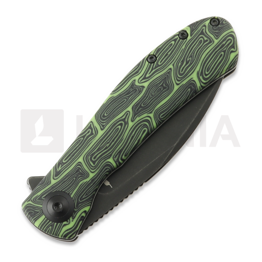 Trollsky Knives Mandu Evo Limited 접이식 나이프, Green Turtle G-10, Black Stonewash