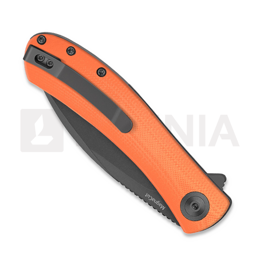 Trollsky Knives Mandu EVO Magnacut kääntöveitsi, Orange G-10, Black Stonewash