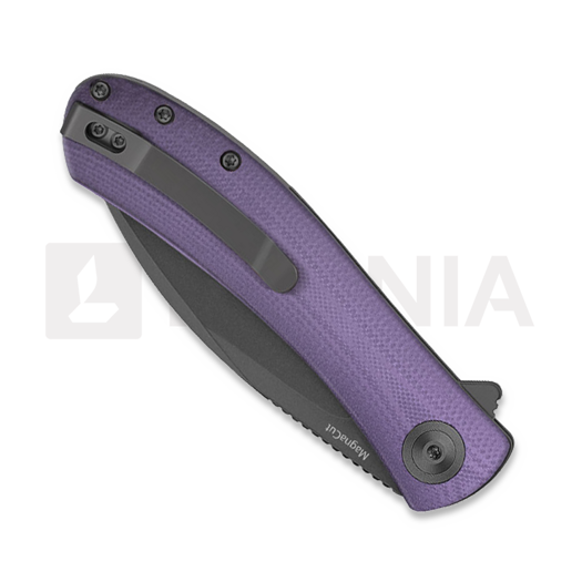 Trollsky Knives Mandu EVO Magnacut sulankstomas peilis, Purple G-10, Black Stonewash