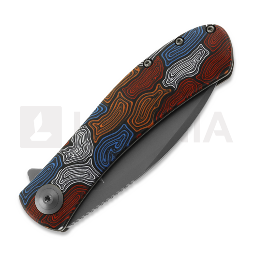 Trollsky Knives Mandu Multicolor Damascus G-10 sulankstomas peilis, Stonewash