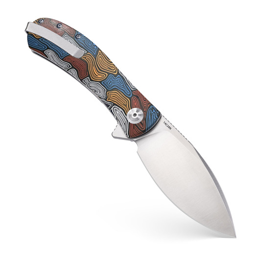 Trollsky Knives Mandu XL Burns Twice 14C28N sulankstomas peilis, Kaleidoscope Turtle G-10, Satin