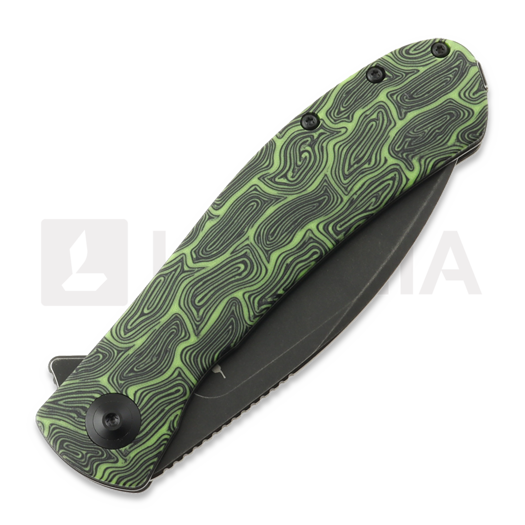 Trollsky Knives Mandu XL Limited 접이식 나이프, Green Turtle G-10, Black Stonewash
