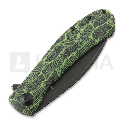 Trollsky Knives Mandu XL Limited 접이식 나이프, Green Turtle G-10, Black Stonewash