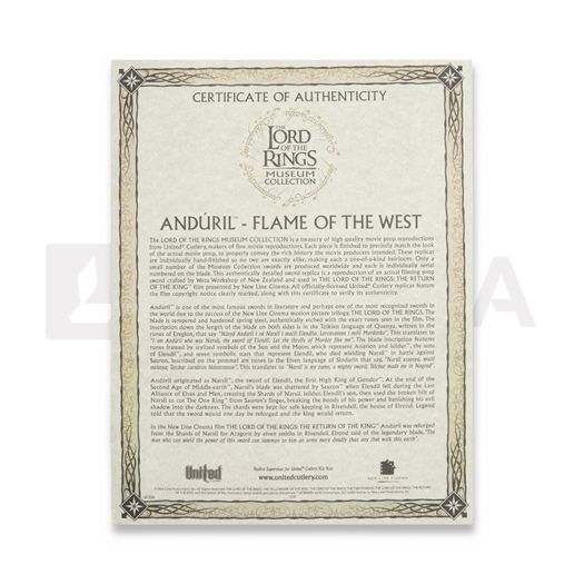 Zobens United Cutlery Lotr Museum Collection Anduril