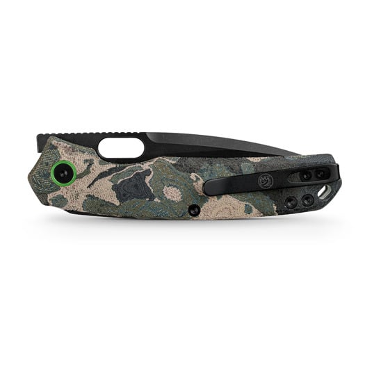 Vosteed Psyop 332 - Blackwash - Current Micarta Taschenmesser, Canvas Rag Burl - Blue