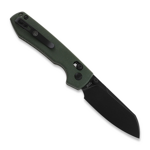 Couteau pliant Vosteed Raccoon Crossbar - Micarta Green - B/W Cleaver