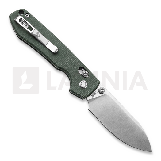 Vosteed Raccoon Crossbar - Micarta Green - Satin Drop sulankstomas peilis