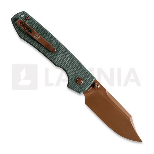 Vosteed Raccoon Top Liner Lock - Copper Dune Bowie - Micarta folding knife, green