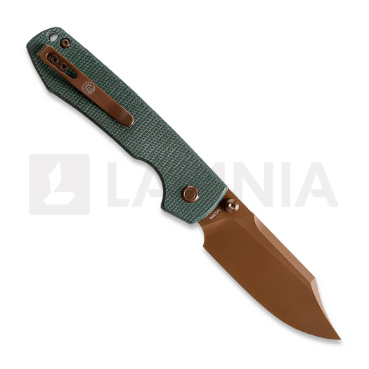 Vosteed Raccoon Top Liner Lock - Copper Dune Bowie - Micarta folding knife, green