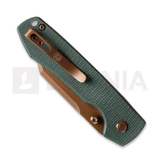 Vosteed Raccoon Top Liner Lock - Copper Dune Bowie - Micarta folding knife, green