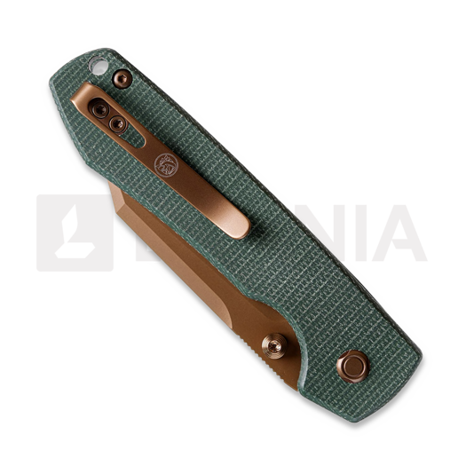 Vosteed Raccoon Top Liner Lock - Copper Dune Bowie - Micarta folding knife, green
