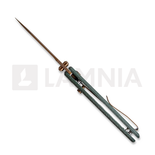 Couteau pliant Vosteed Raccoon Top Liner Lock - Copper Dune Bowie - Micarta, vert