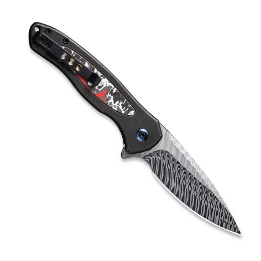 We Knife BL Kitefin Damasteel, Black Ti/Nebula Fat CF WE19002N-DS1