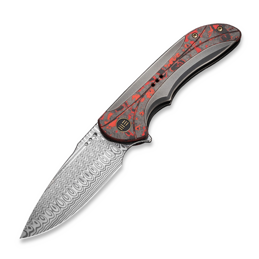 We Knife Equivik Damasteel, Polished Gray Ti, Lava Flow Fat CF WE23020-DS1
