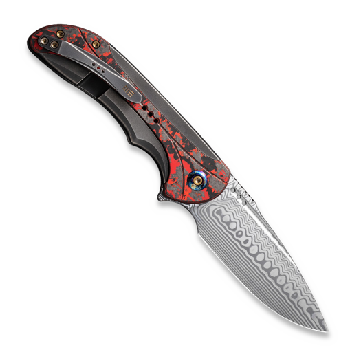 We Knife Equivik Damasteel, Polished Gray Ti, Lava Flow Fat CF WE23020-DS1