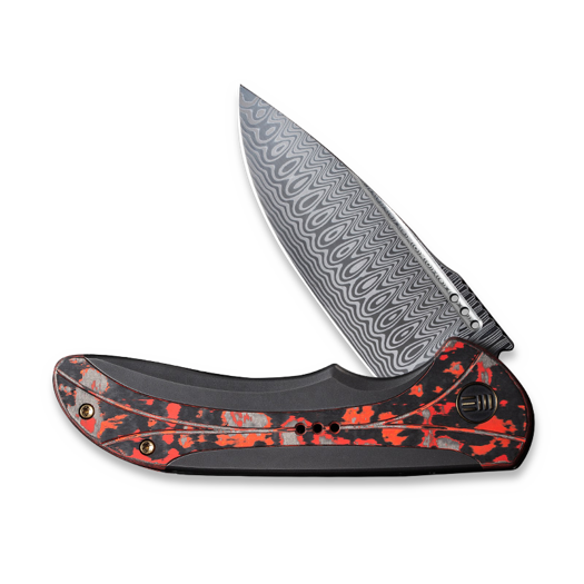 We Knife Equivik Damasteel, Polished Gray Ti, Lava Flow Fat CF WE23020-DS1