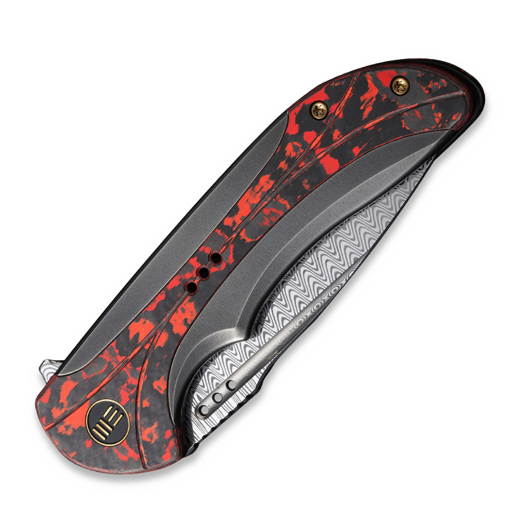 We Knife Equivik Damasteel, Polished Gray Ti, Lava Flow Fat CF WE23020-DS1