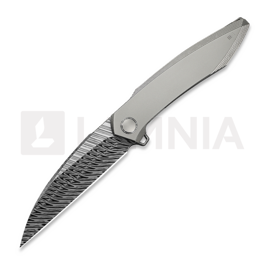 We Knife Fluxor Damasteel, Polished Bead Blast Titanium WE23071-DS1