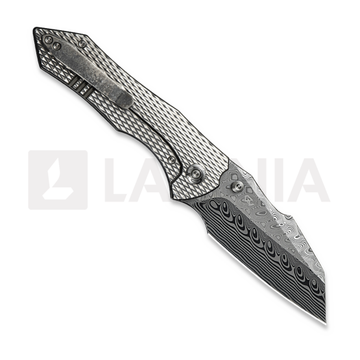 We Knife High-Fin XL Damasteel sulankstomas peilis, Satin Polished Ti WE24010-DS1