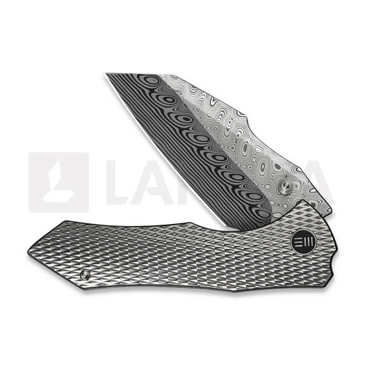 We Knife High-Fin XL Damasteel sulankstomas peilis, Satin Polished Ti WE24010-DS1