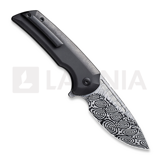 We Knife Mini Malice Heimskringla Damasteel kääntöveitsi, musta WE054BL-DS1