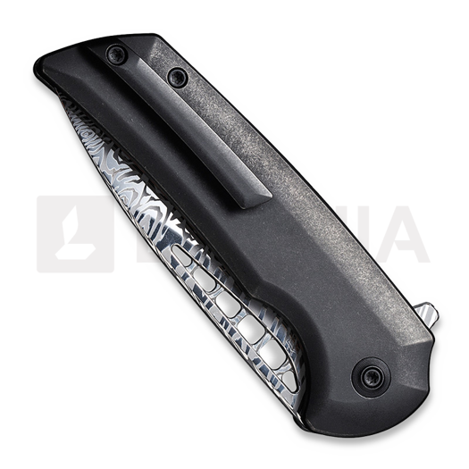 We Knife Mini Malice Heimskringla Damasteel kääntöveitsi, musta WE054BL-DS1