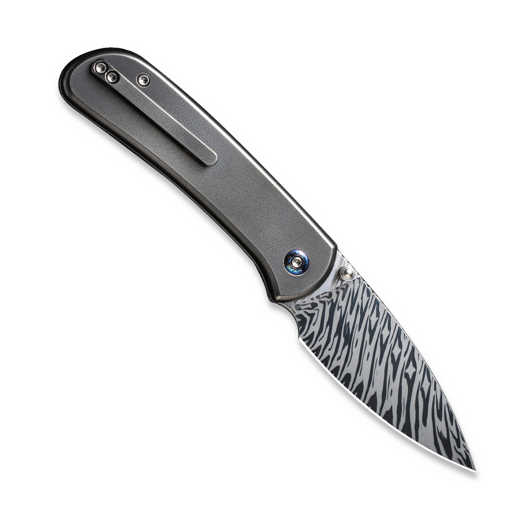 We Knife Qubit Damasteel, Polished Orange Peel Textured Ti WE22030F-DS1