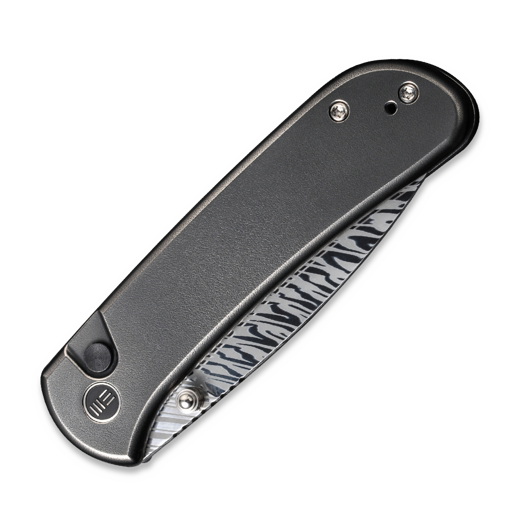 We Knife Qubit Damasteel, Polished Orange Peel Textured Ti WE22030F-DS1