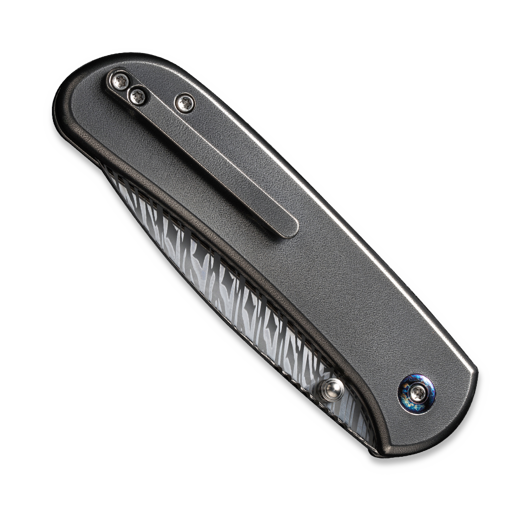 We Knife Qubit Damasteel, Polished Orange Peel Textured Ti WE22030F-DS1