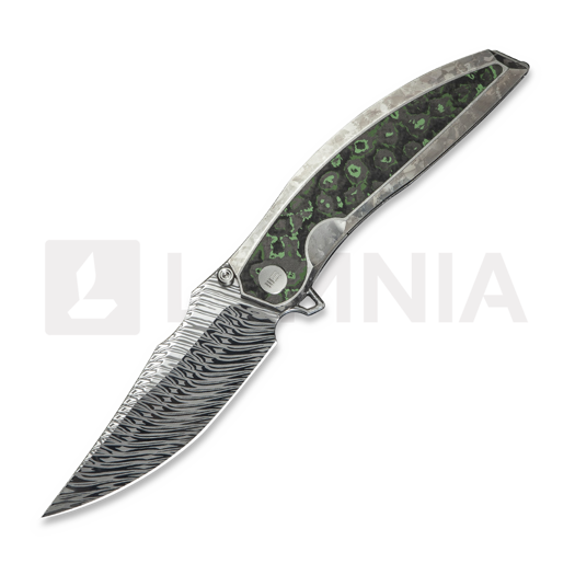 We Knife Quinseris Damasteel, Crystalized Silver Ti/Jungle Wear WE23093-DS1
