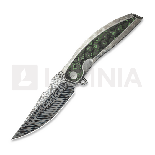 We Knife Quinseris Damasteel, Crystalized Silver Ti/Jungle Wear WE23093-DS1