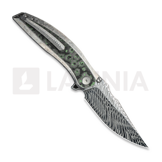 We Knife Quinseris Damasteel, Crystalized Silver Ti/Jungle Wear WE23093-DS1