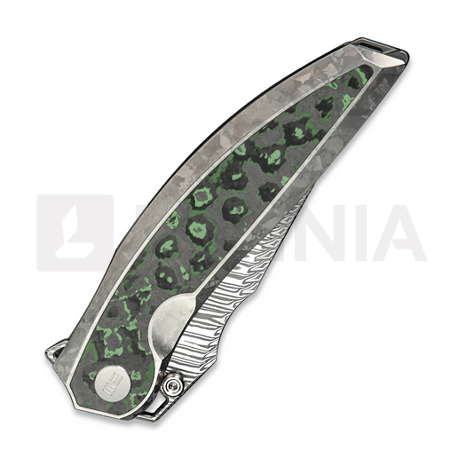 We Knife Quinseris Damasteel, Crystalized Silver Ti/Jungle Wear WE23093-DS1