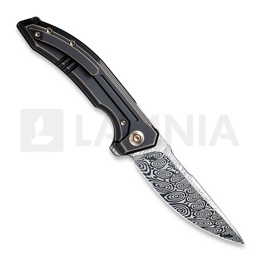 We Knife Quixotic folding knife, Heimskringla damasteel 21016-DS1